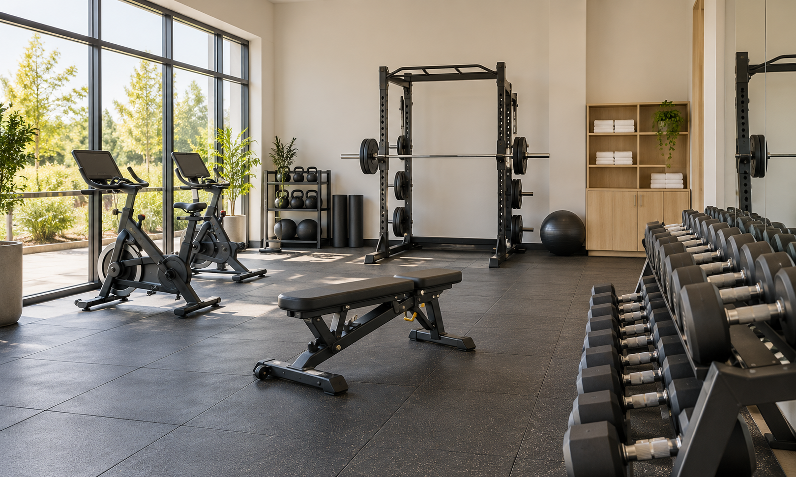 Empty equipment, illustrating a gym sold without its people.