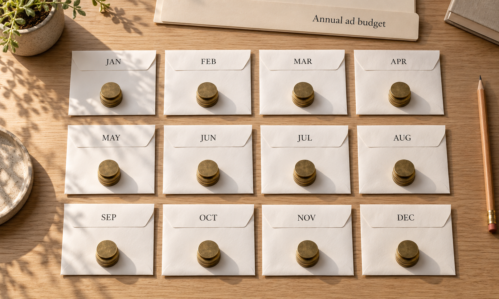 A flat advertising budget running unchanged through every month of the year.