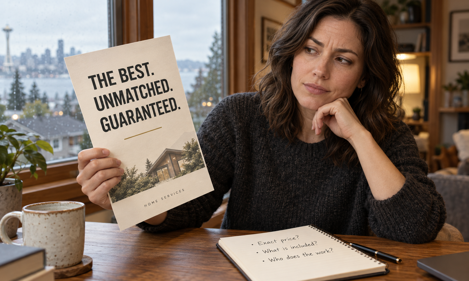 An advert full of superlatives shown to a skeptical reader.