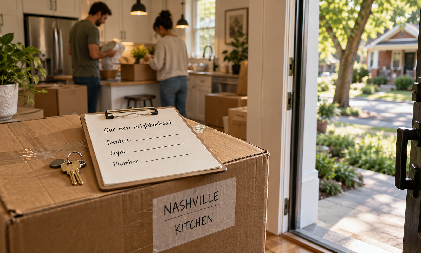 A moving box, illustrating a household that arrived recently.