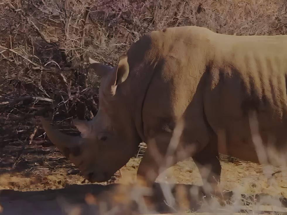A black rhino in the sanctuary grassland