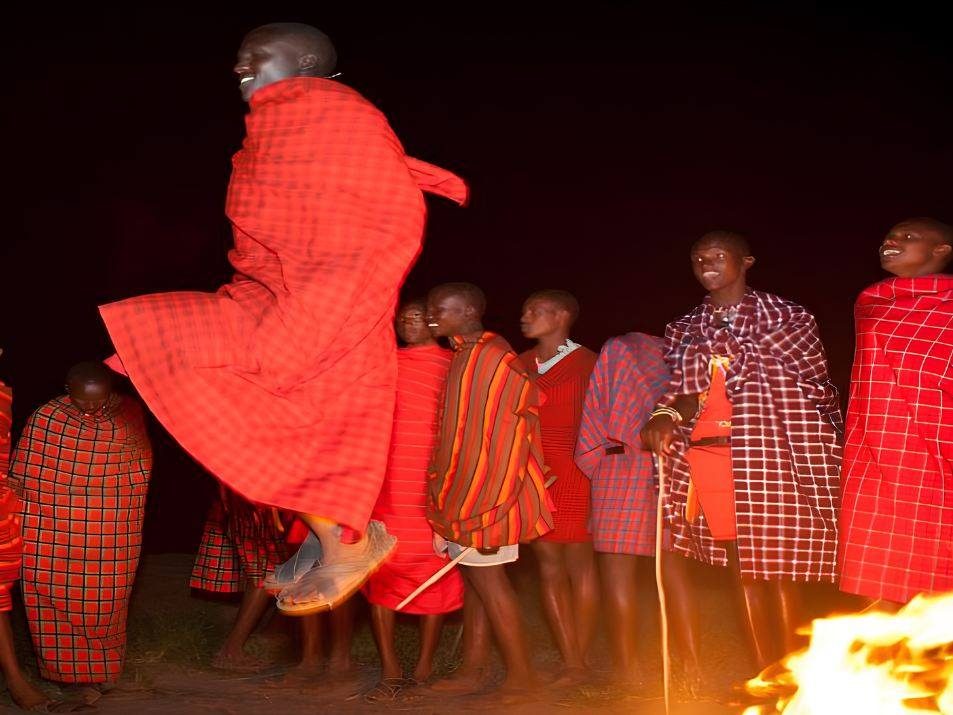 Maasai warriors performing the adumu jumping dance