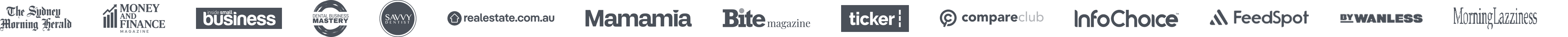The Sydney Morning Herald, Money and Finance Magazine, Inside Small Business, Dental Business Mastery, Savvy Dentist, realestate.com.au, Mamamia, Bite Magazine, Ticker, Compare Club, InfoChoice, FeedSpot, By Wanless, Morning Lazziness