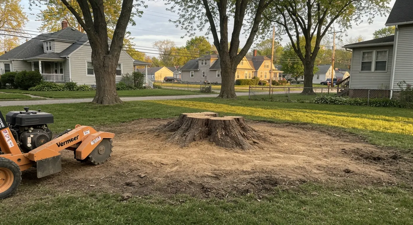 Stump grinding service, Erie residential yard
