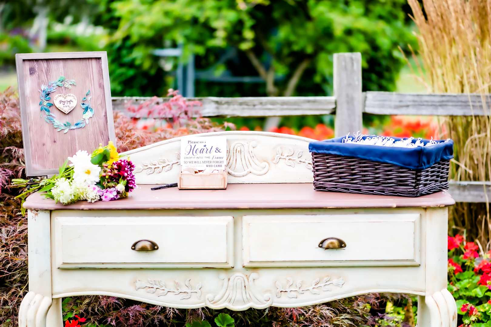 Wedding favors table at Stocker Farms Wedding. 