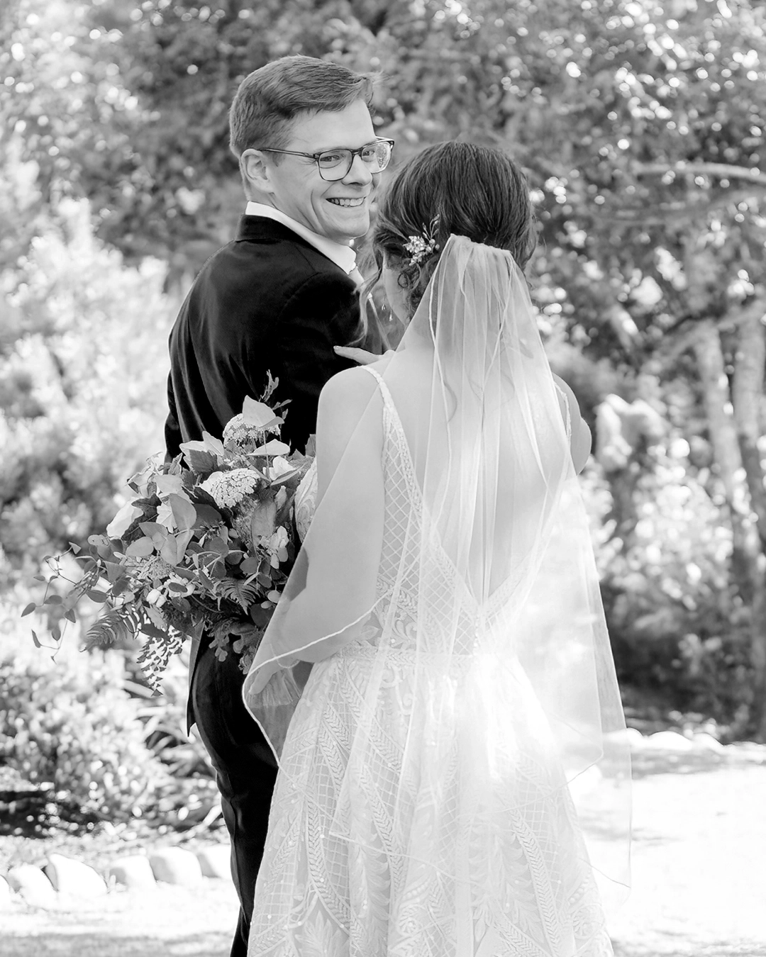 First look with a bride and groom. 