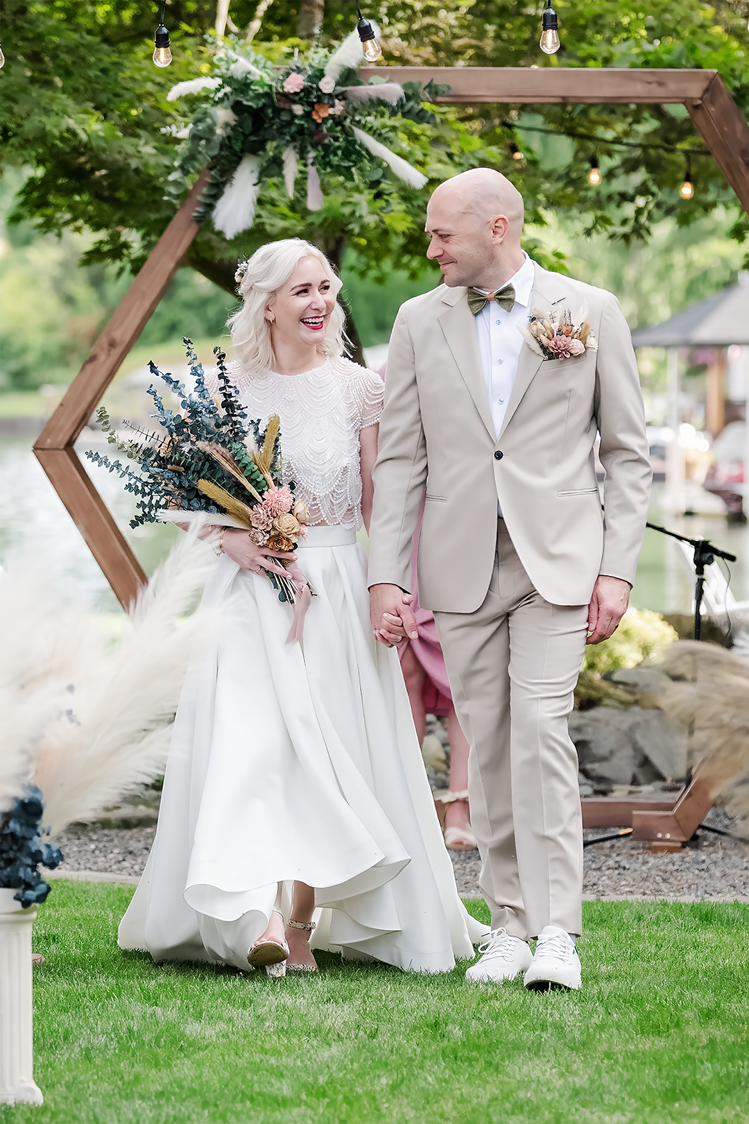 Bride and groom exiting the ceremony. 