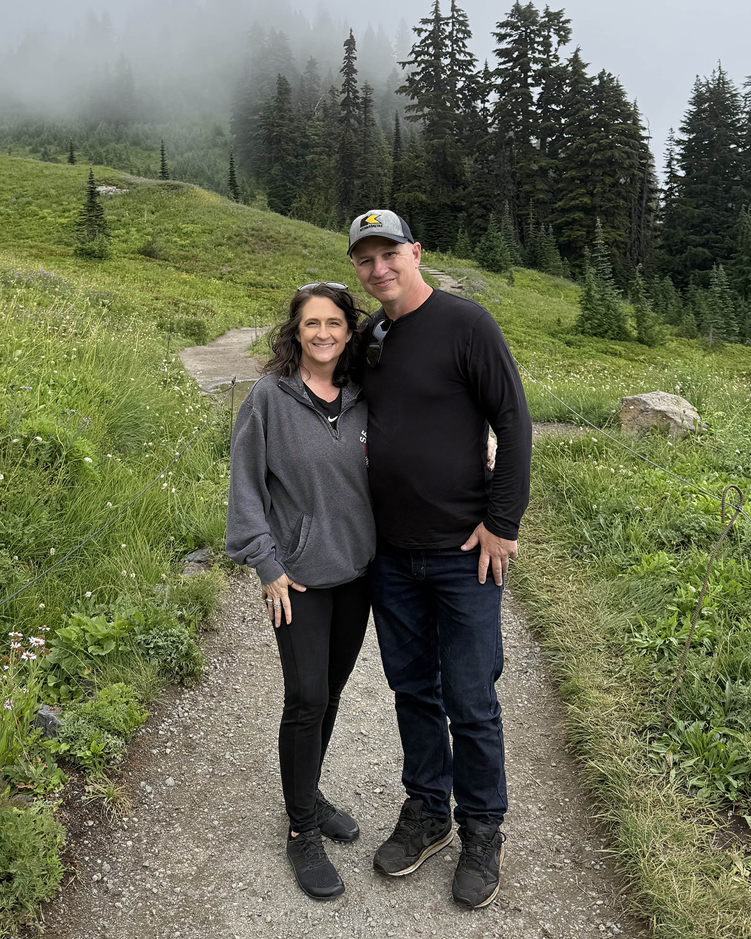 Adina and Mark at Paradise, WA on Mount Rainier on a walking trail in the area.