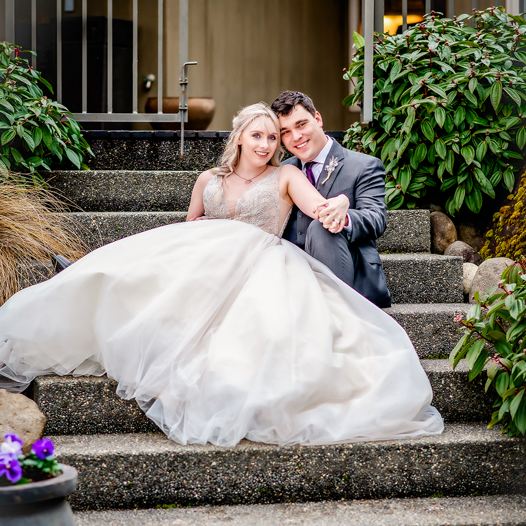 Couple in a quiet moment during their wedding day. 