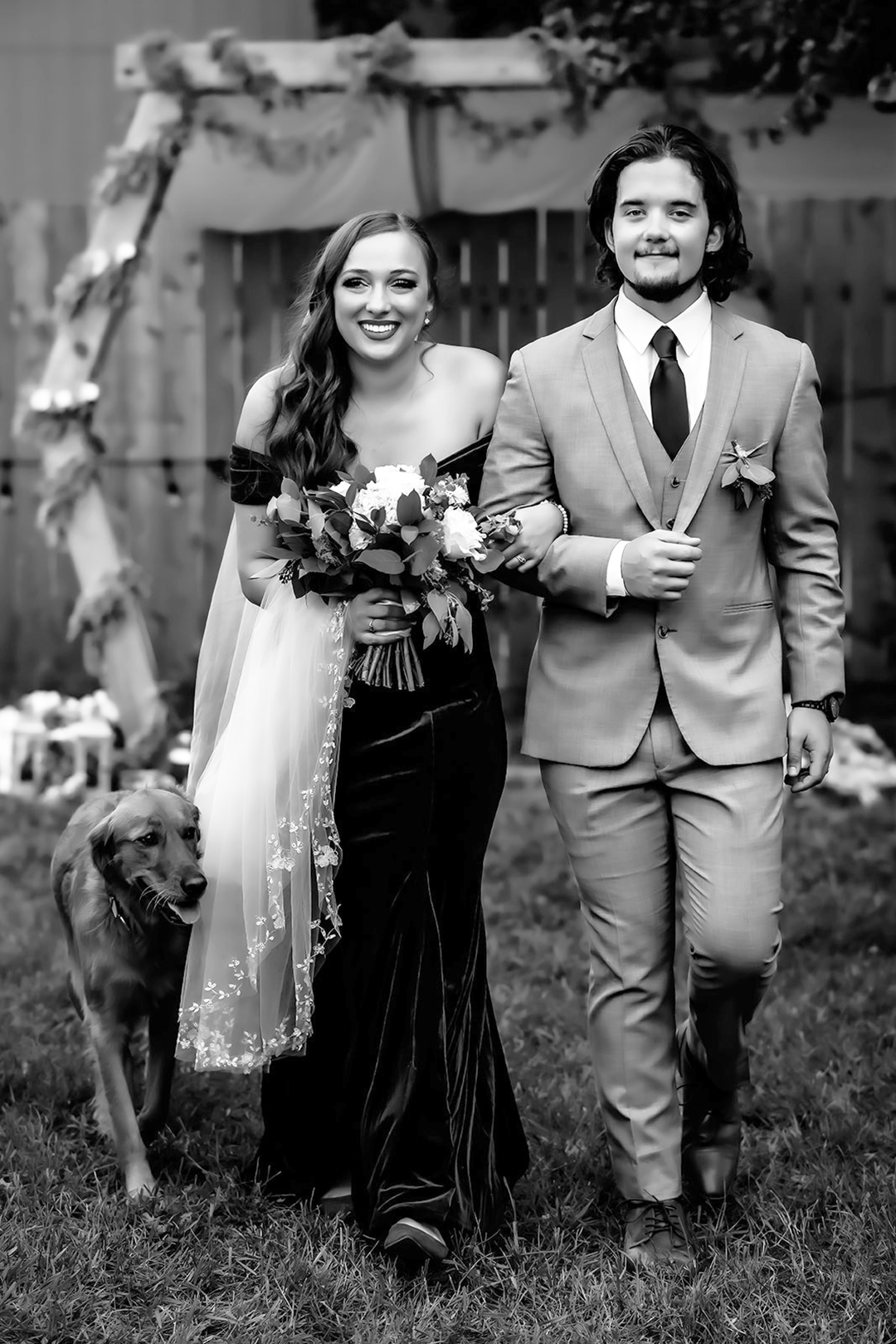 Ceremony exit with dog. 