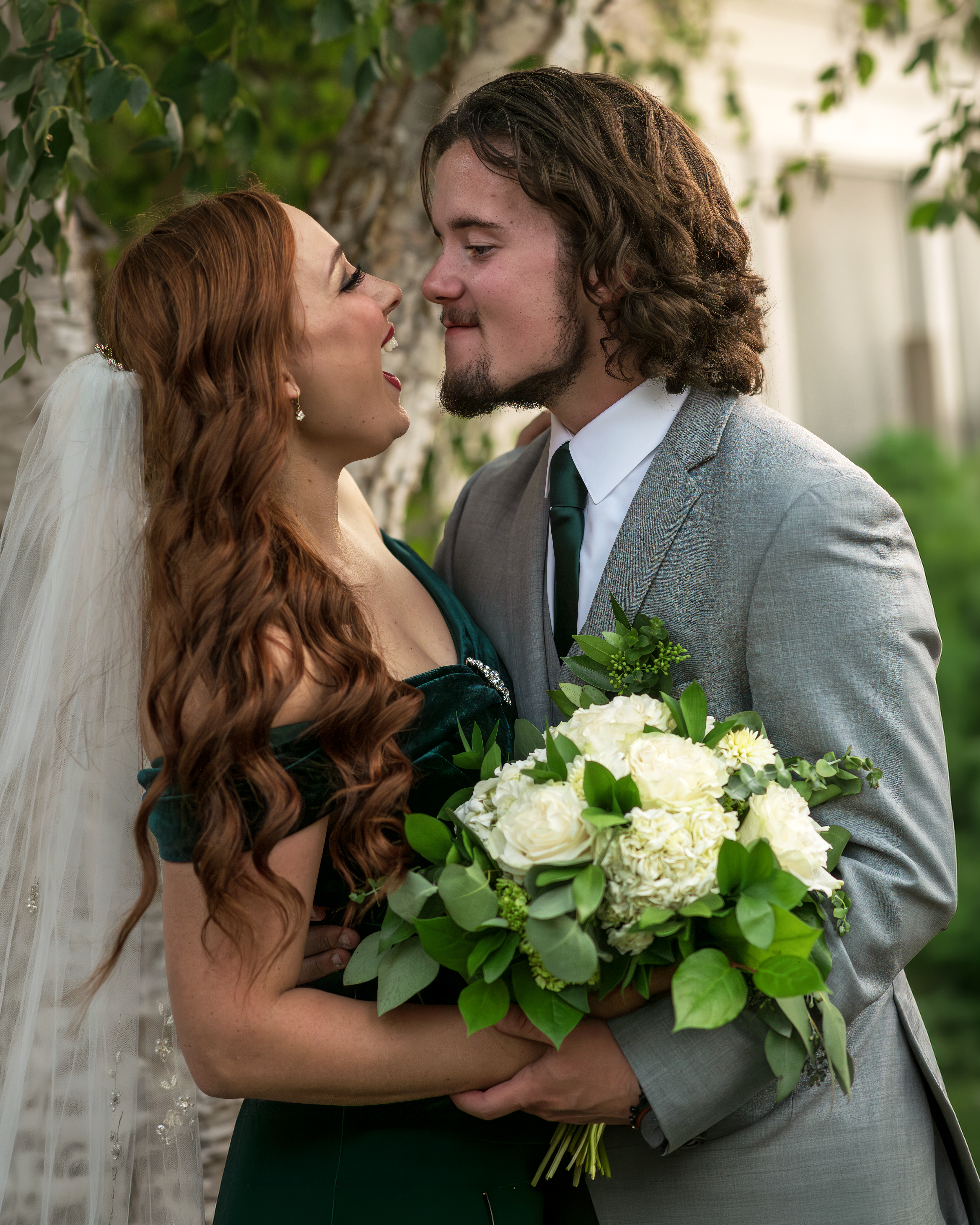 Couple laughs on their wedding day in Maple Valley.