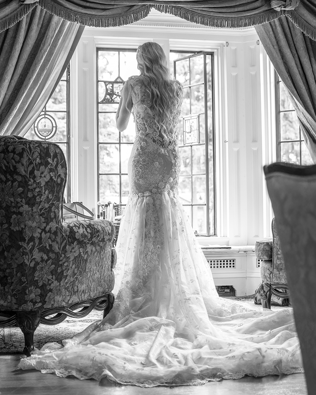 Bride getting ready at the thornewood castle.