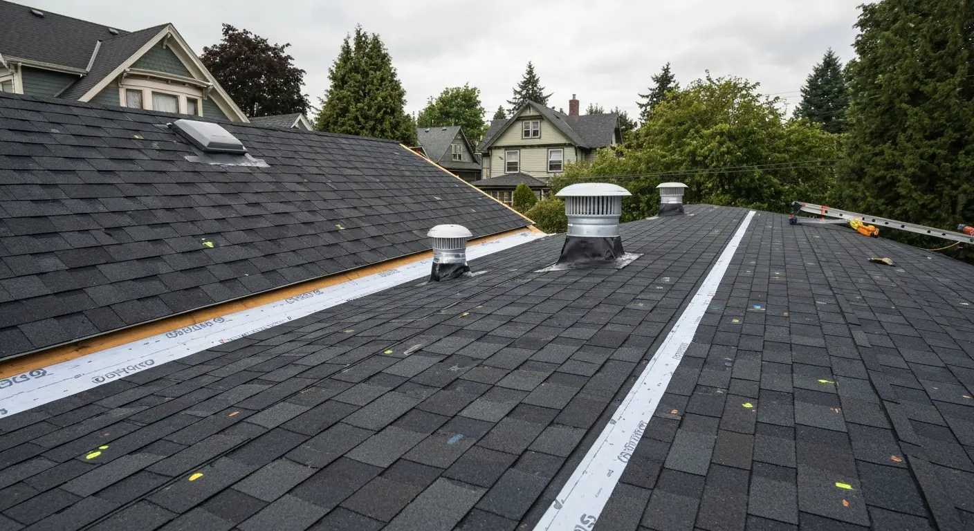 New asphalt roof installation