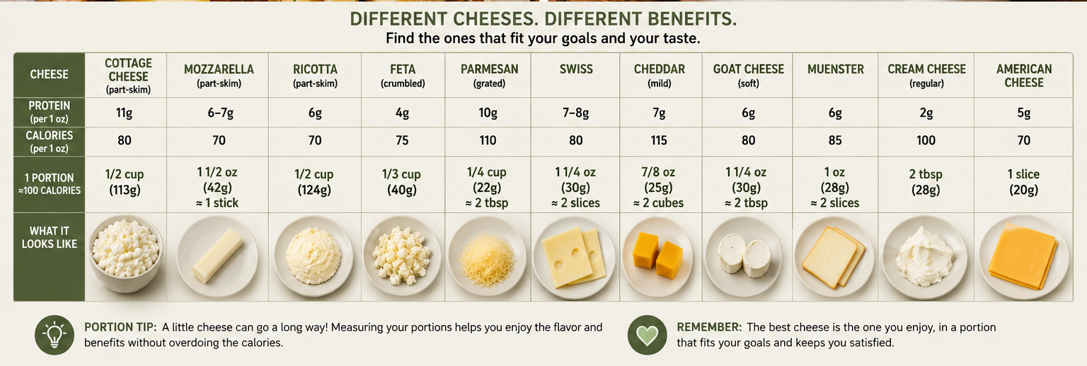 portions of different cheeses
