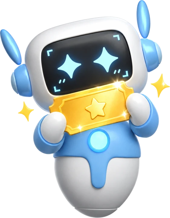 Pyxa robot holding a golden lifetime ticket