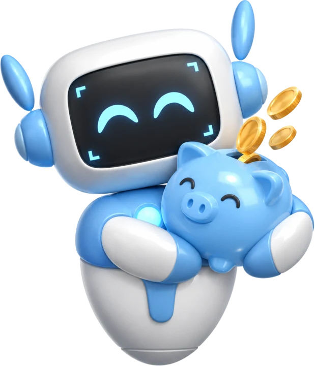 Pyxa robot hugging a piggy bank