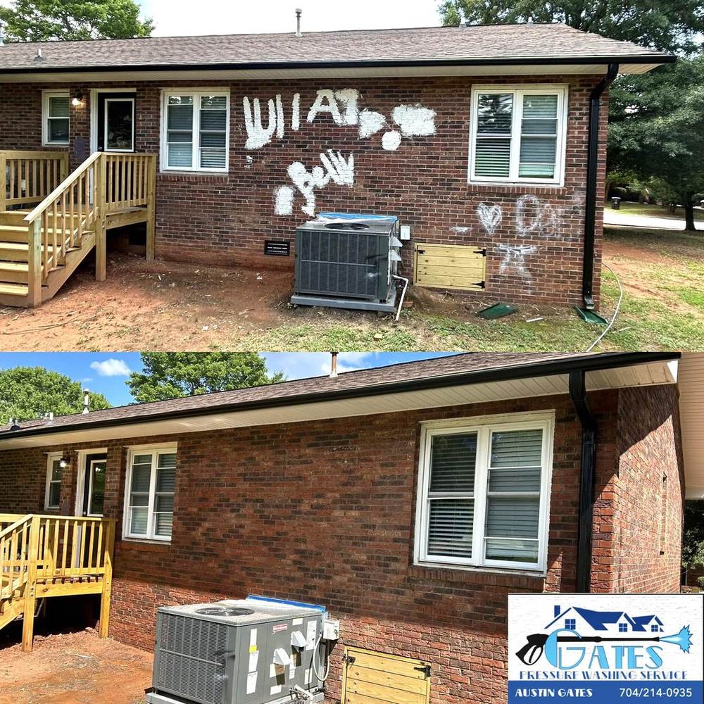 Graffiti removal before and after on brick
