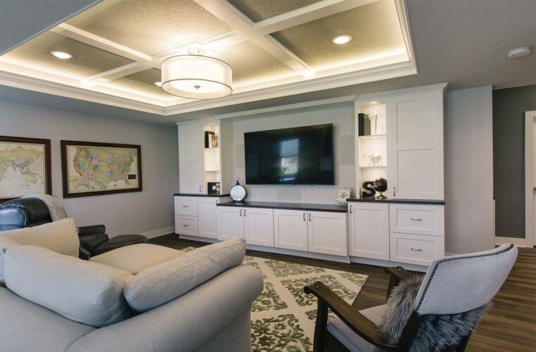 Family media room basement remodeling project in Clarksville, TN