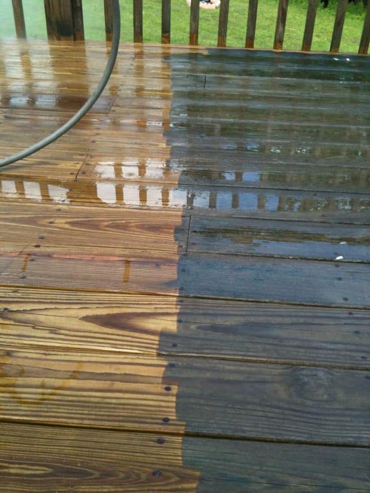 Outdoor wood surface after staining with even, durable coverage