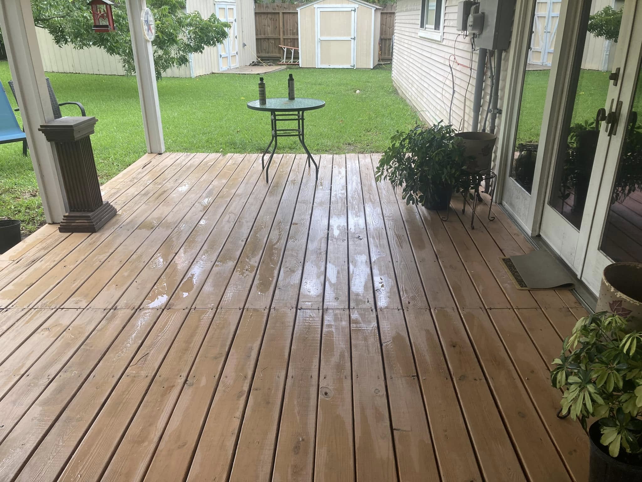 Deck surface after cleaning, bright and ready for staining