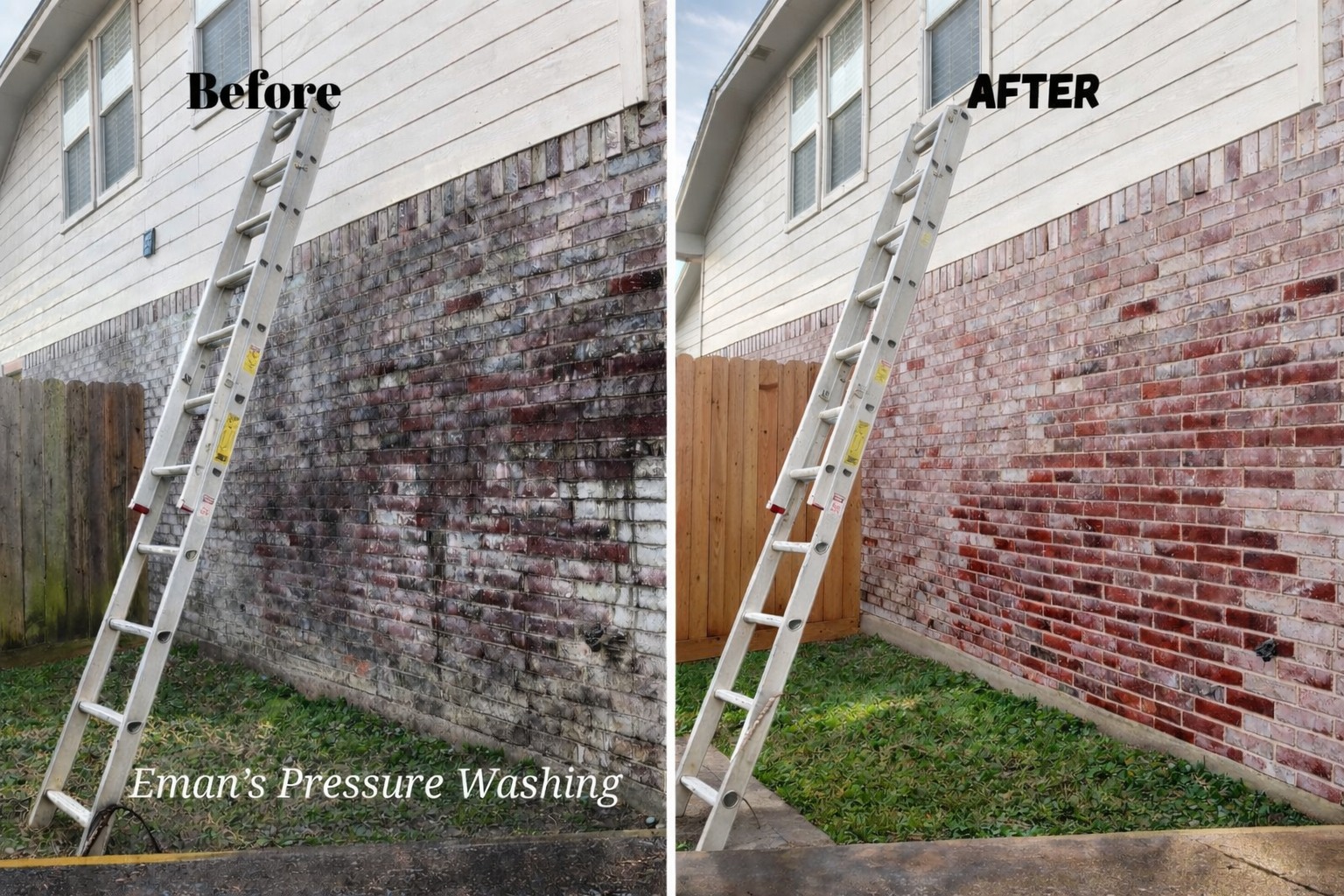 Brick surface with restored natural color after cleaning