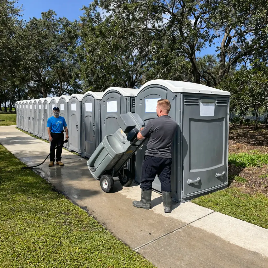 Technician cleaning residential septic tank