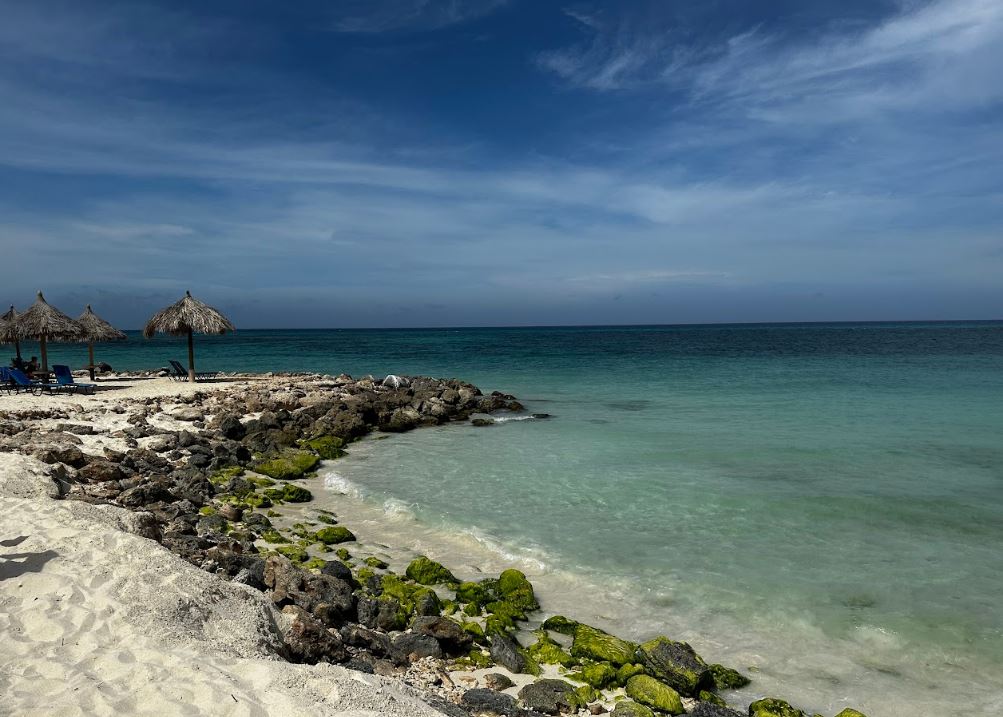 Turquoise water and white sand on the Aruba shoreline