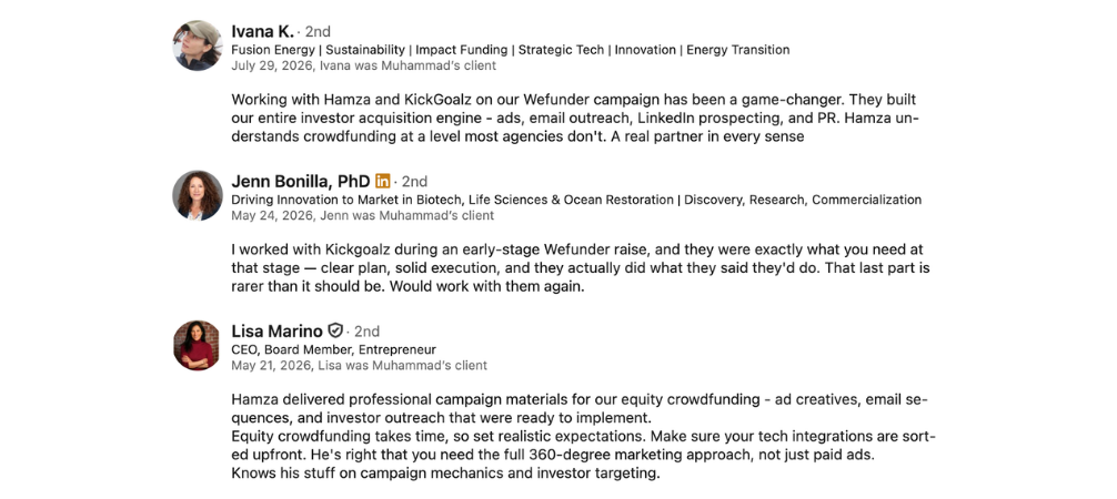 Client recommendation, screenshot one