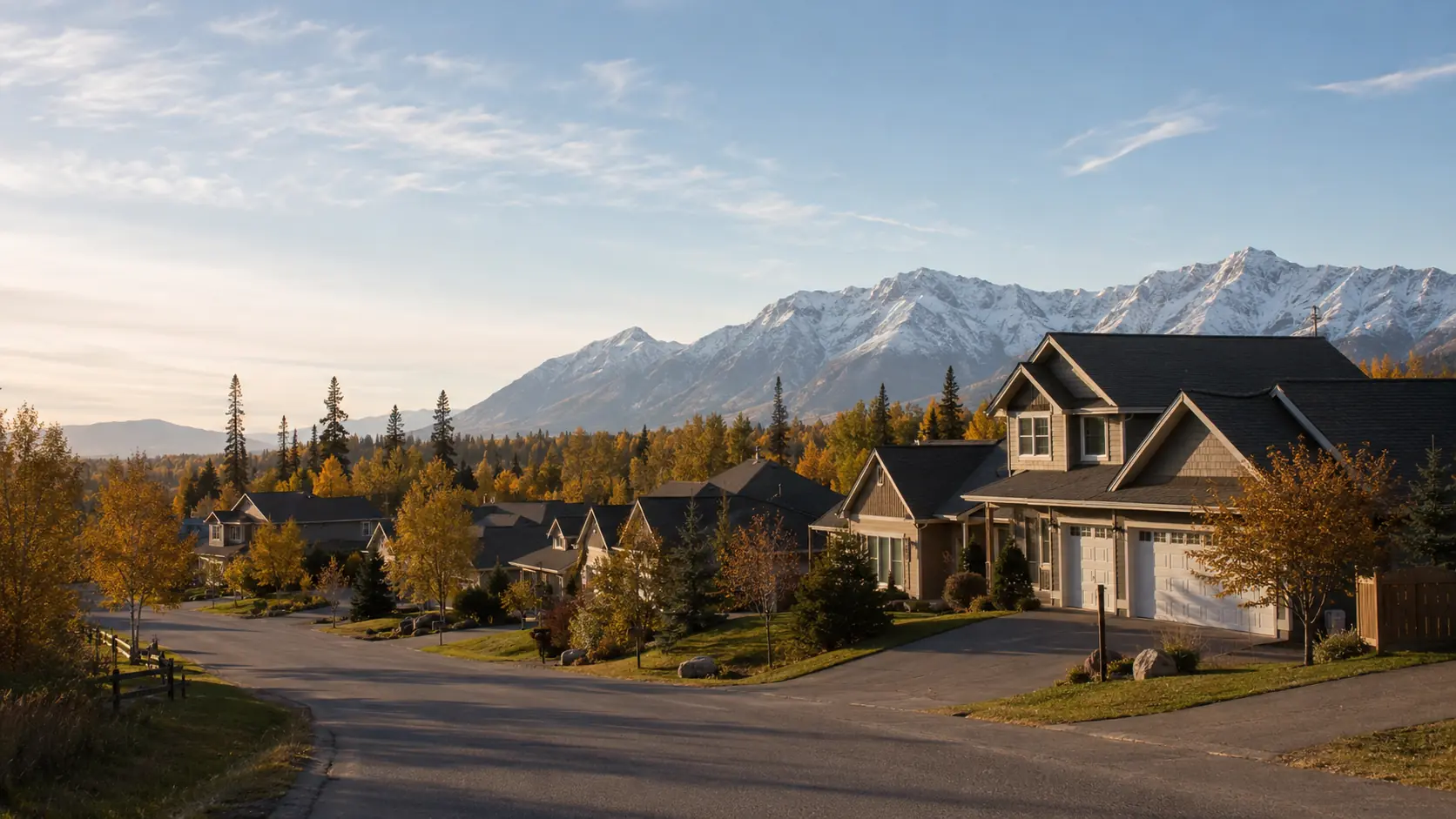 Homes in Anchorage, Alaska with the Chugach Mountains behind them