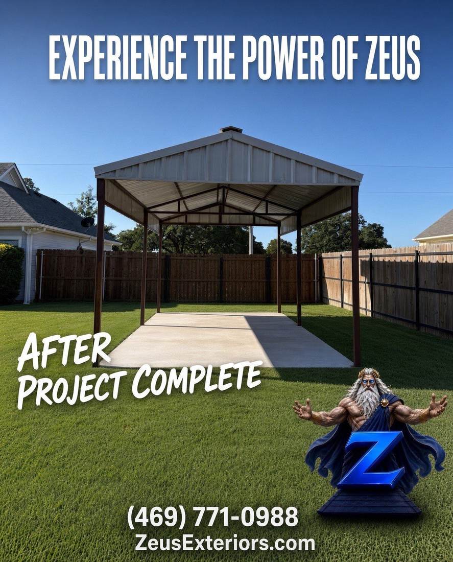 After: carport project complete, Zeus Exteriors project graphic