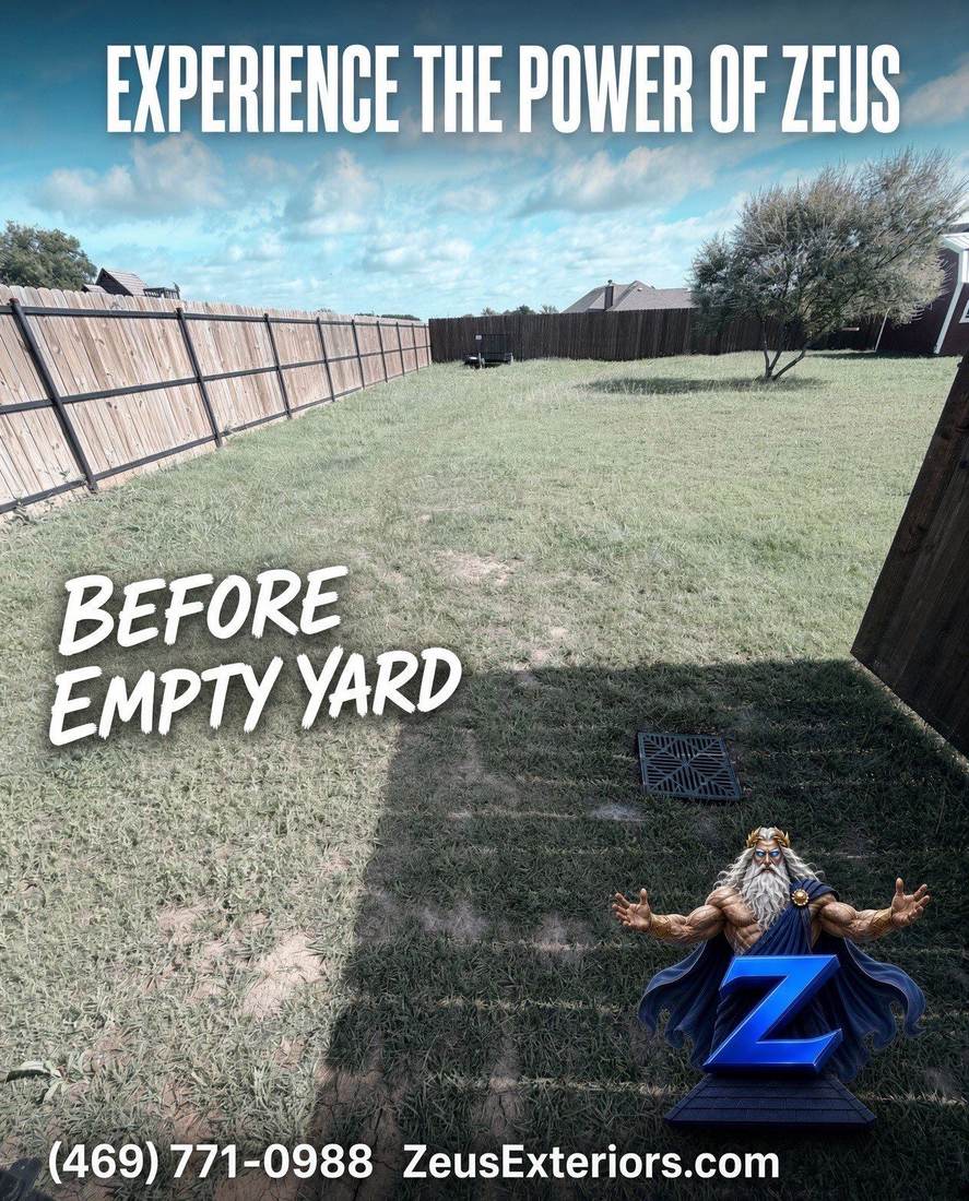 Before: empty backyard ready for a new carport, Zeus Exteriors project graphic