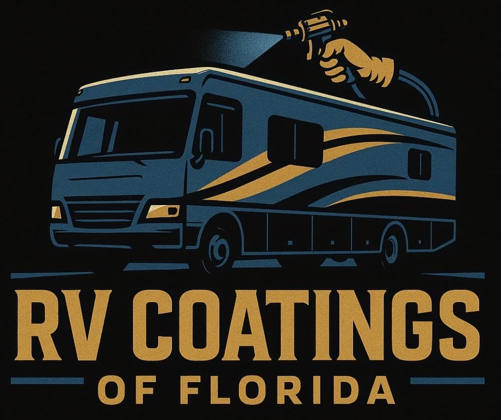 Florida RV roof coating specialists – RV Coatings of Florida logo with motorhome graphic and premium service tagline