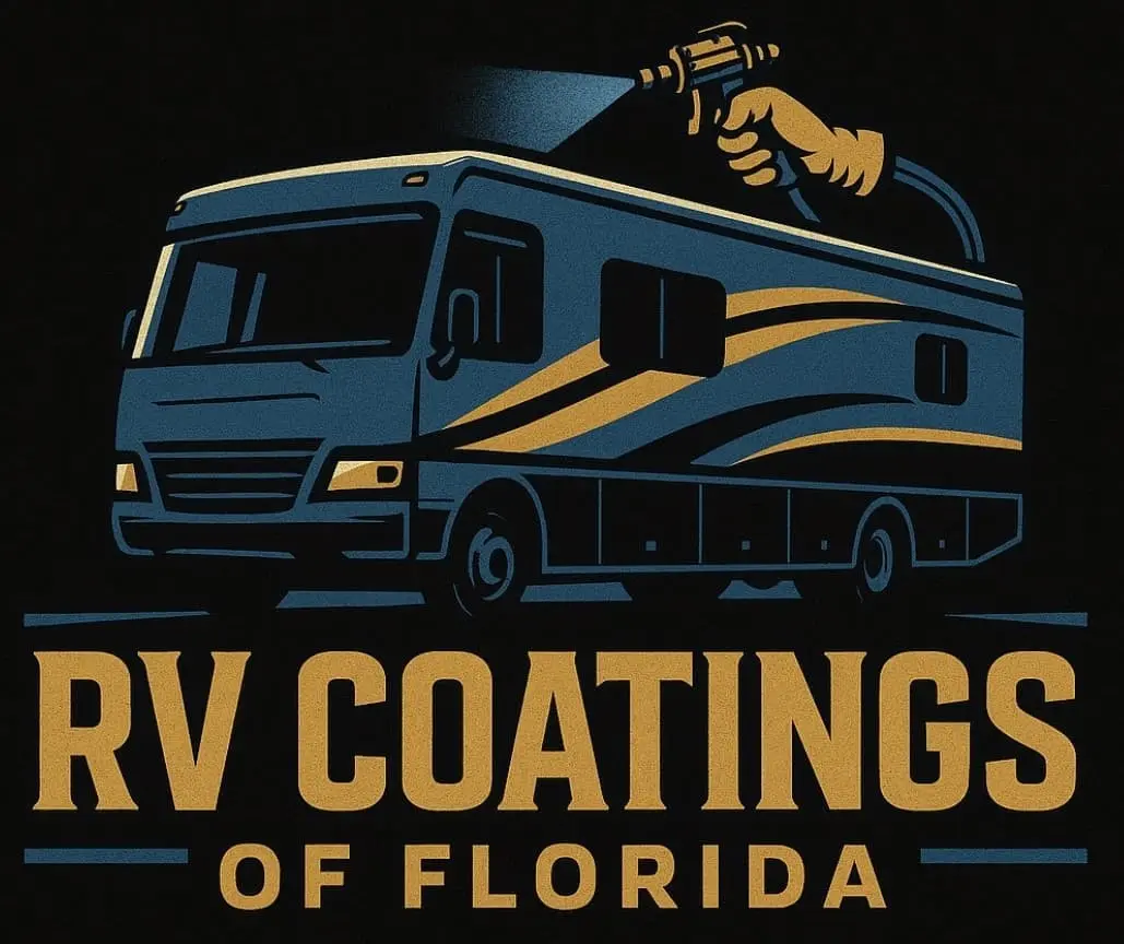 Florida RV roof coating specialists – RV Coatings of Florida logo with motorhome graphic and premium service tagline