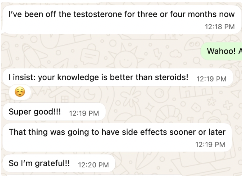 Text message from a client about the protocol results.