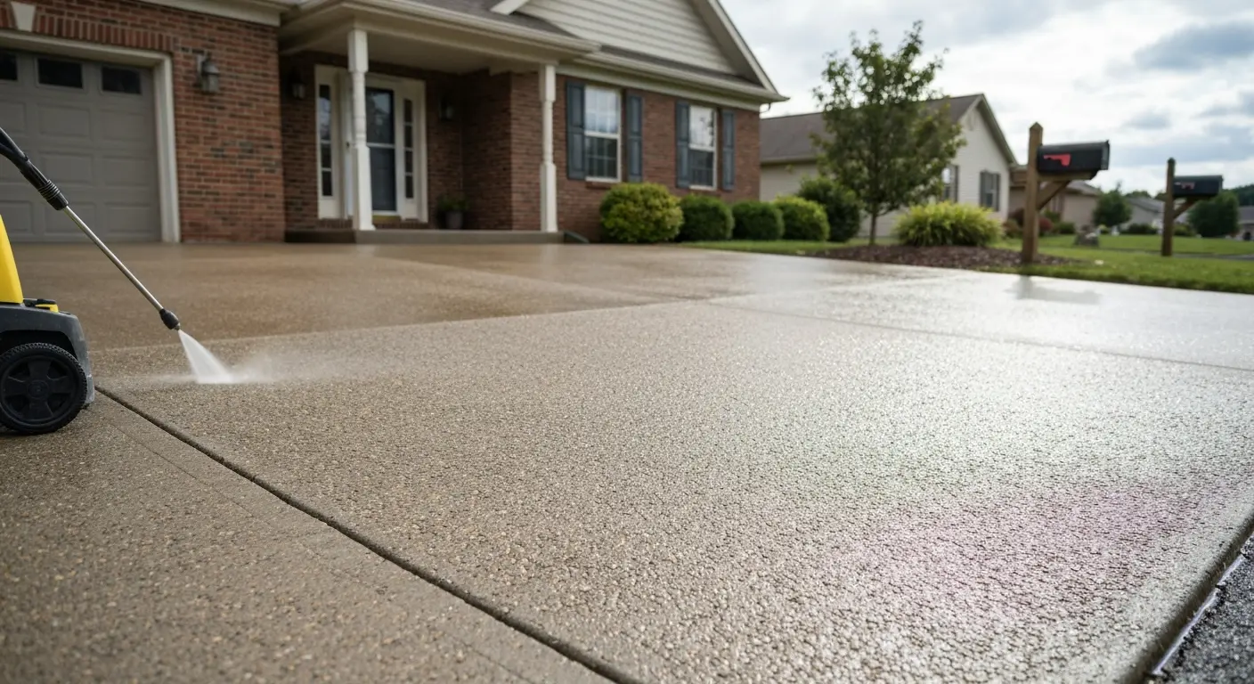 Exposed aggregate concrete driveway