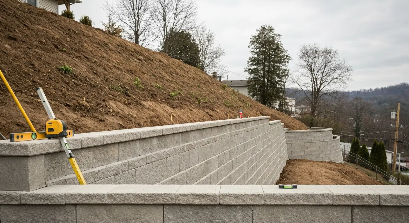 Retaining wall on steep slope