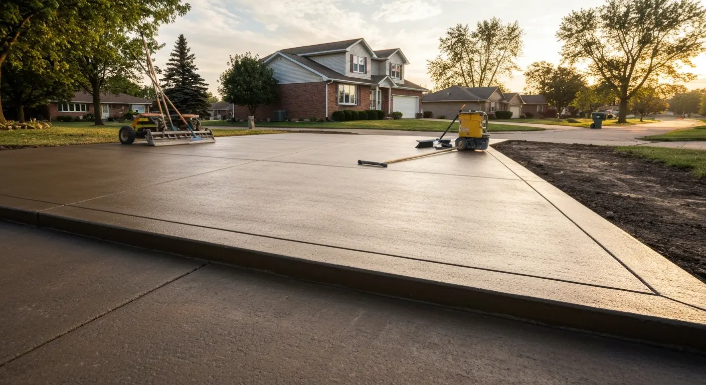 Residential concrete driveway installation