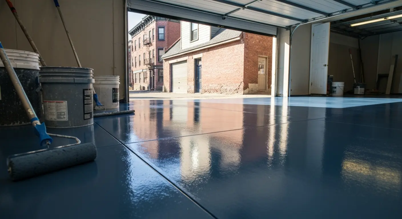 Epoxy-sealed concrete garage floor