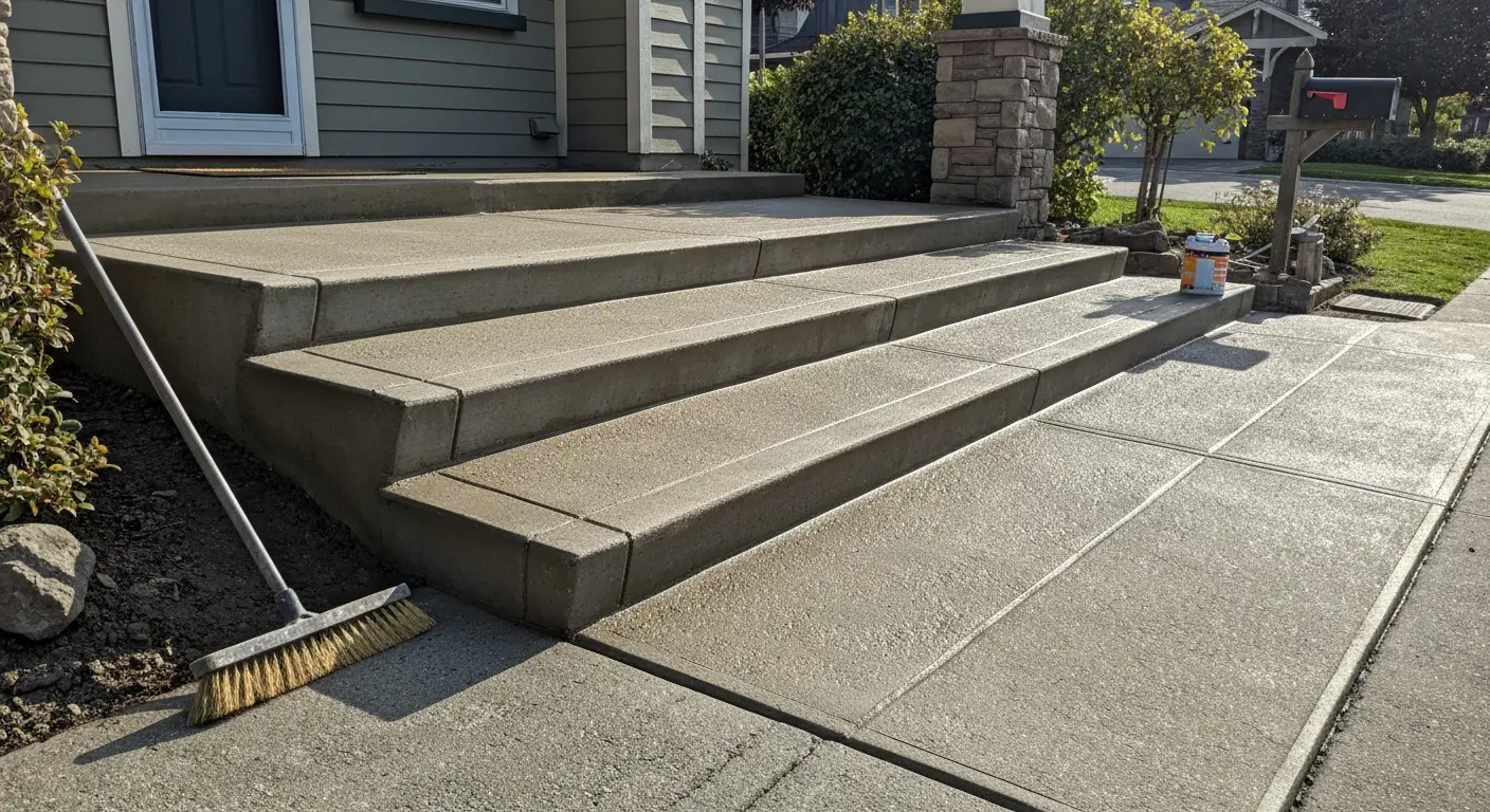 Concrete sidewalk and entry steps