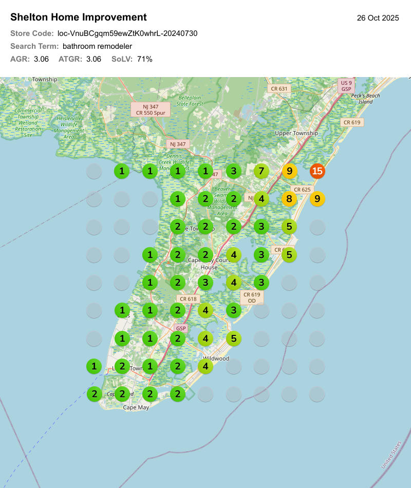 After: local ranking grid for bathroom remodeler