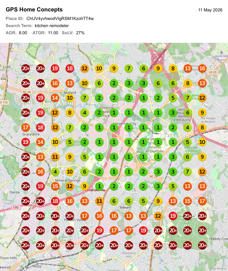After: local ranking grid for kitchen remodeler