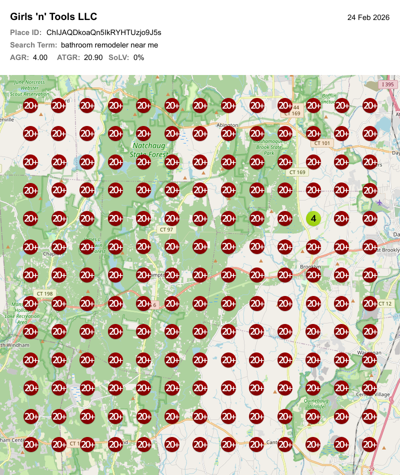 Before: local ranking grid for bathroom remodeler