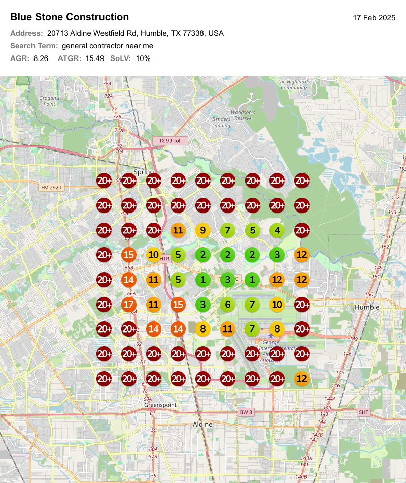 Before — Google Maps ranking grid for general contractor near me, General Contractor / Remodeler in Greater Houston, Texas