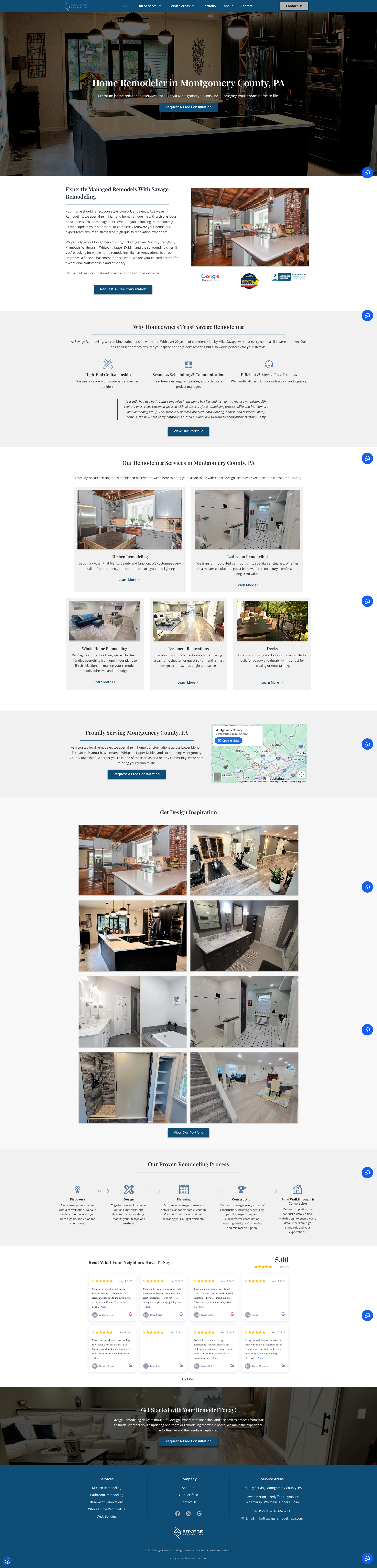 Website layout for the Philadelphia-area remodeling contractor