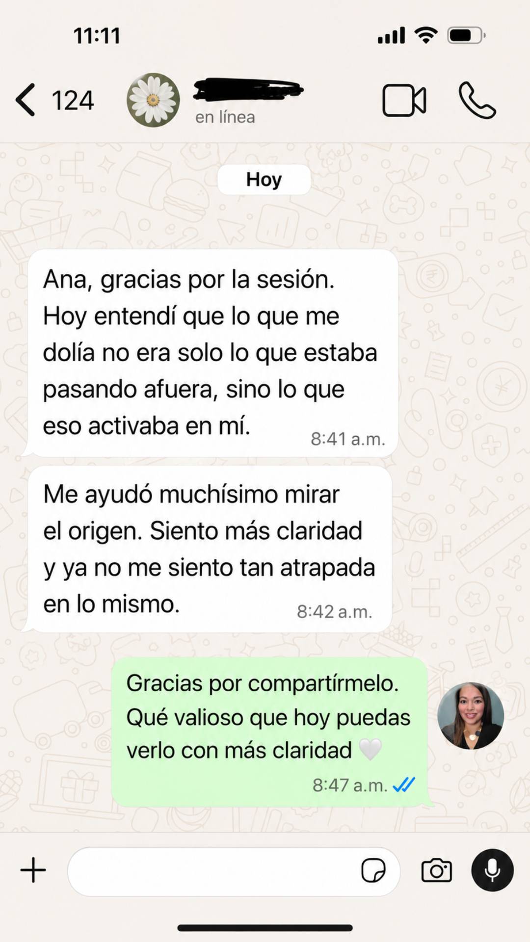 Testimonio clienta Sesión Origen 3