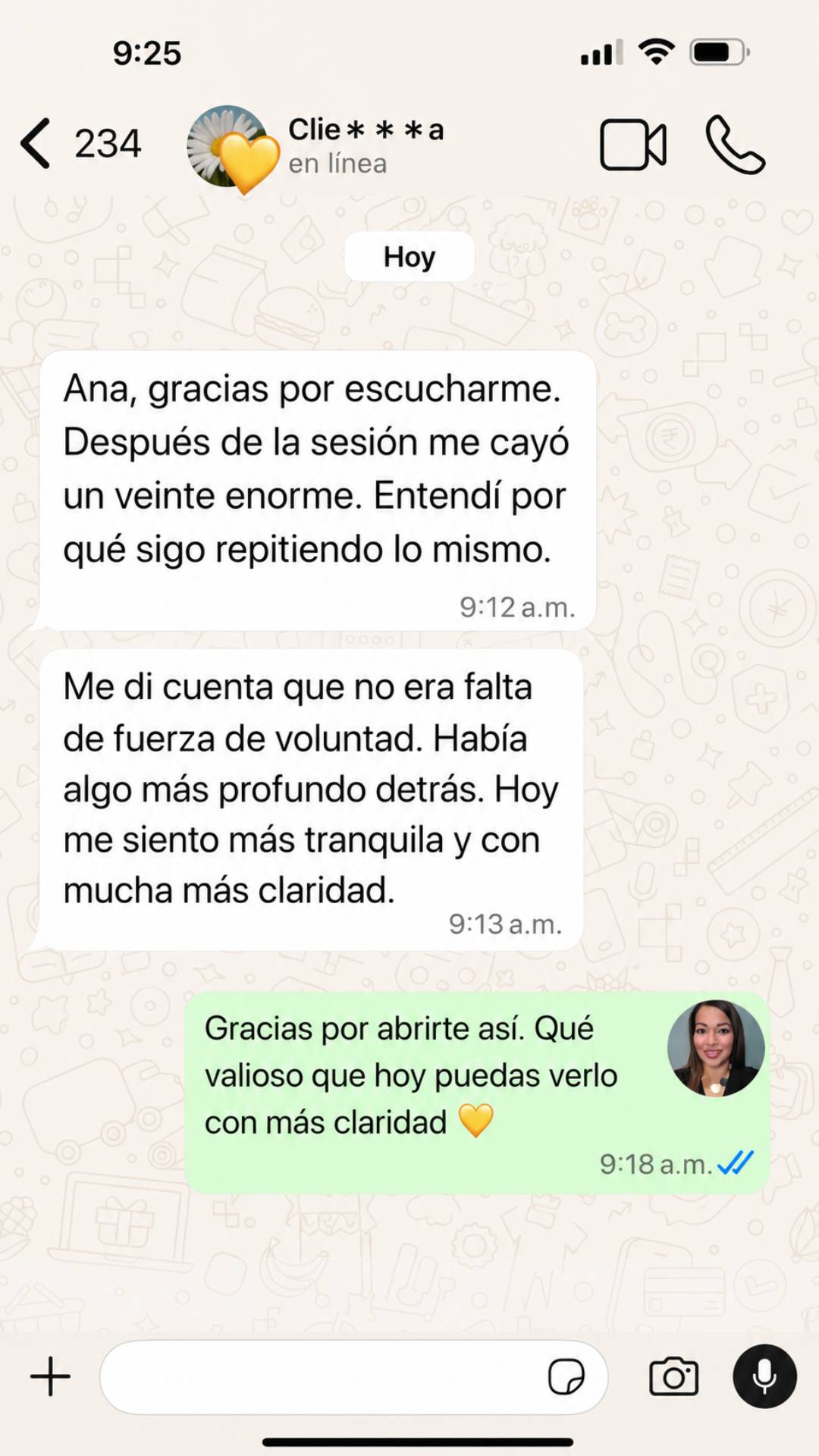 Testimonio clienta Sesión Origen 1