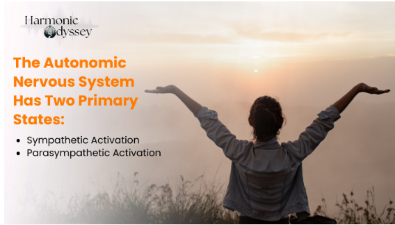 A Woman with raised arms at sunrise illustrating autonomic nervous system sympathetic and parasympathetic states.