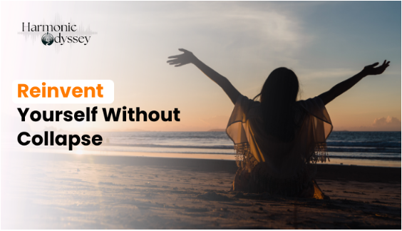 The Silhouette of woman on beach at sunrise, arms raised, symbolizing freedom, renewal, and personal reinvention.