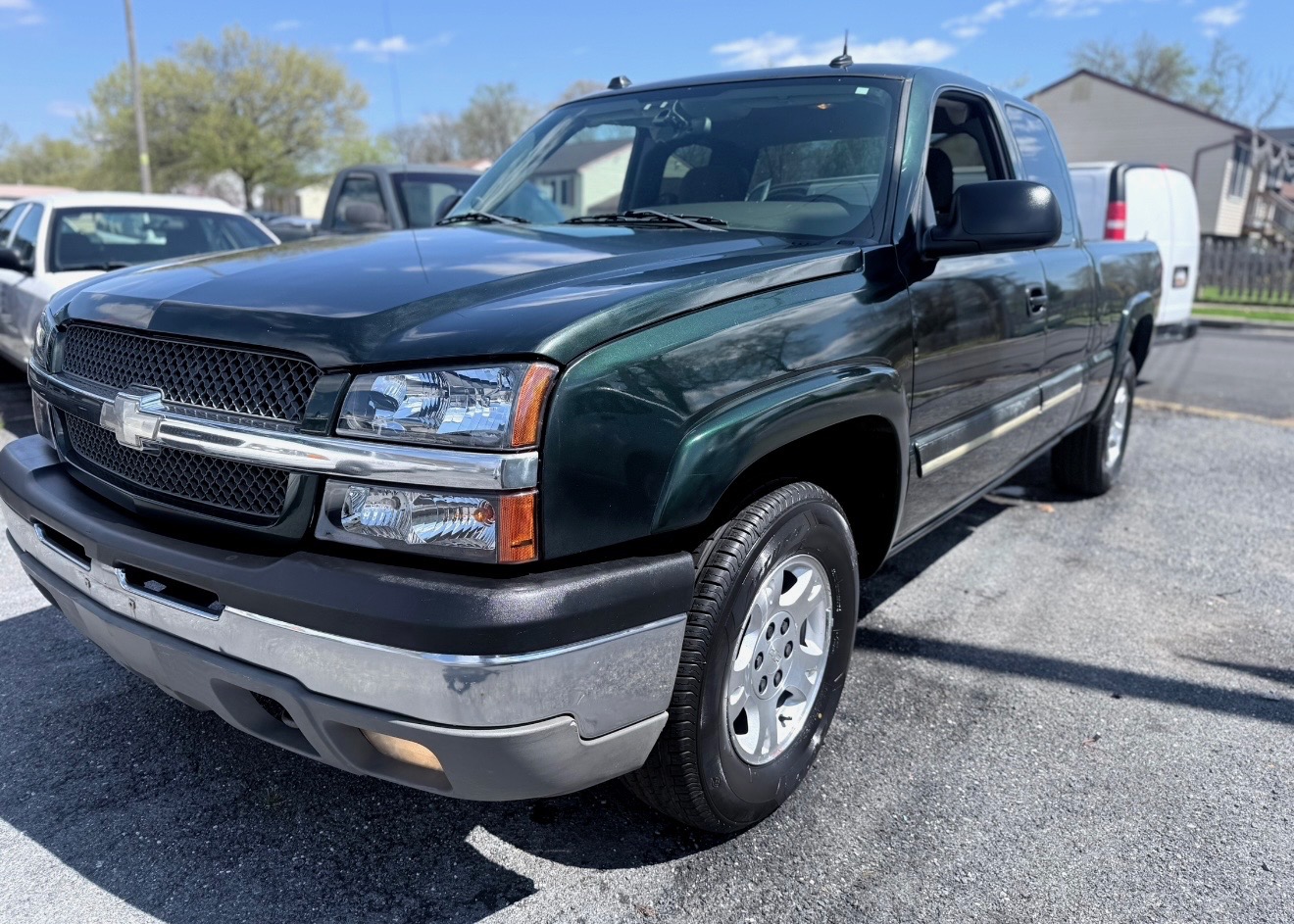 Green Chevy truck with restored chrome and headlights