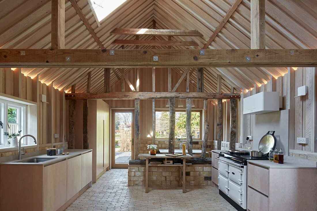 Compact galley kitchen fitted in a single slab